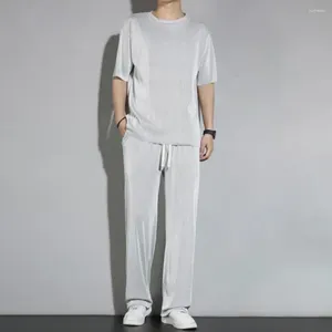 Tracce maschili da uomo abito sportivo t-shirt estivo pantaloni a gamba larga set con elastico outfit di colore solido per la vita elastico per il comfort