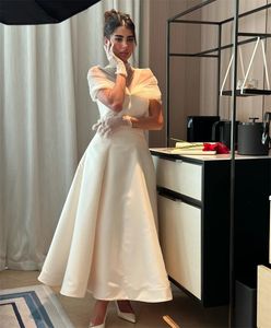 Elegant White Evening Party Dress 2024 High Collar Pleats A-line Satin Tulle Women Prom Formal Gowns Vestidos De Feast Robe De Soiree
