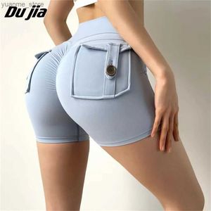 Yoga Outfits Shorts Cargo Shorts Women Shorts Scrunch Booty Shorts Shorts Allenamento Yoga Allenamento per donne Shorts Fitness con tasca a bottone Y240410