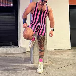 Men's Tracksuits 2024 Sets Sports Fitness Shapewear Sleeveless Gym Jumpsuit Erotic Clothes Nightclub Bodysuit Striped T-shirt For Men