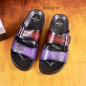 Berluti slippers sifnos Scritto are handmade and luxurious leather beach shoes for mens Sandalias Summer babouche sock flip flops mule scuff ABBD