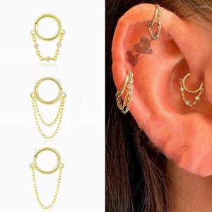 Hoop Earrings CANNER Simple Tassel Piercing S925 Sterling Silver Women'S Fashion Seamless Nose Ring Round Earring Trendy Jewelry