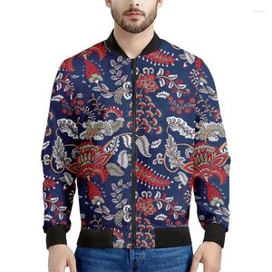 Jaquetas masculinas vintage bohemian floral 3d jaqueta impressa masculina mola de outono padrão moletons tampos de mangas compridas zíper de bombardeiro casacos de bombardeiro