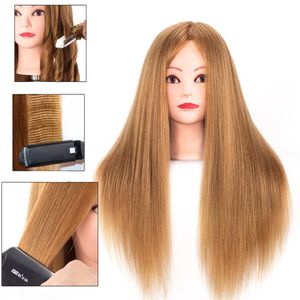 3D Eye Mannequin Head med Long 85% Real Hair Styling Training Head Dummy Dolls Tete de Cabeza för frisörens flätningspraxis