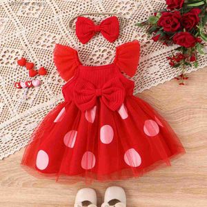 Girl's Dresses 2PCS Baby Girl Sweet Polka Dot Mesh Dress with Headband L47