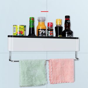 Stansfri badrumshylla med handduk bar kök förvaring rack lotioner förvaring hushåll badrum tillbehör hushållerska på väggen