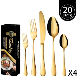 Dinnerware Sets 20pcs Tableware Knife Fork and Spoon Set Gift Box para 4 pessoas de utensílios de cozinha de talheres