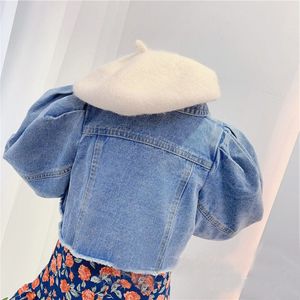 Menina de meninas jeans jeashet infantil Toddle Jean Coat manga de manga de puff crianças jean roupas menina de bebê fora roupas da primavera Chaqueta Roupas