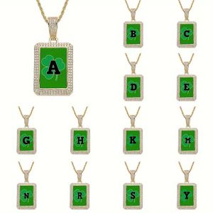 Pendant Necklaces 18K Gold Plated Clover Letter Zircon Stainless Steel Pendant Necklace Fashion Mens Jewelry Party Birthday Gift 240410