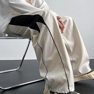 Men's Pants Contrast Color Men Bottoms Wide Leg Drawstring Sweatpants With Deep Crotch Elastic Waist Soft Breathable