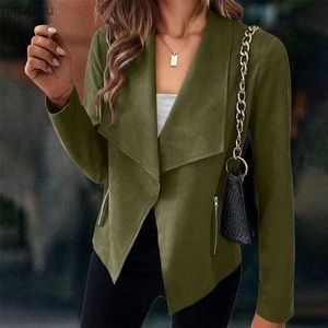 Women's Suits Blazers Women's Suit Jacket Solid Suede Lapel Zipper Pocket Office Commuting Formal Slim Cardigan Top Fashion Street Wear S-XL C240410