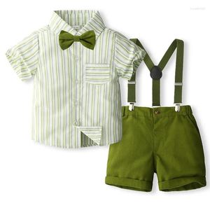 Giyim Setleri Bebek Erkekler 2pcs Beyefendi Kıyafetleri Kısa Kollu Çizgili Gömlek Askı Şortu Seti Toddler Giysileri