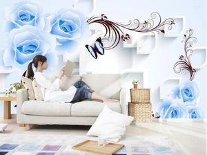 Bakgrundsbilder Anpassade 3D-tapeter Blue Rose Vine Design tredimensionell bakgrundsblomma Mural