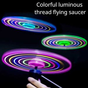 LED Flying Toys Kid Sports Pull Line Saucer Toys Children Outdoor Fun Rotating Flying Toy LED LIGHT Processing Flash Flying Toy for Parks Beach240410