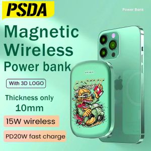 Chargers PSDA 3D 10000MAH Magnetic Power Bank Caricatore PD 20W Wireless Caricatore portatile per batteria esterna per iPhone 15 Max