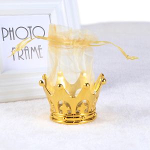10/12/15/24st Golden Crown Shape Candy Bag Wedding Party Garn Drawstring Presentpåse Favor Pouches Tracks Pouches Table Decoration