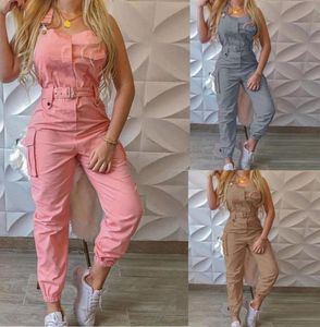 NEU KHAKI ROMPERS Damen Jumpsuit Taschen Langer Eleant Gürtel ärmellose Einstellte Gurt Hih Taille Baumwollmode Sommer T2G6436275