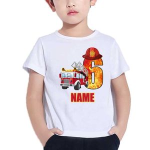 T-shirty Baby Boys Cool Firefighter Car Birthday Numer Name T-Shirt Dziewczyny Dziewczyny Wszystkie urodziny