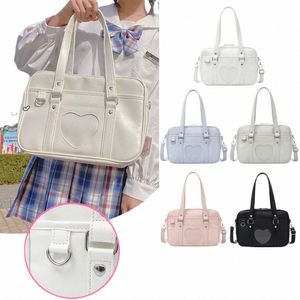 Japanese Lolita Heart JK School Uniform Bags Women Leather Female Student Handbag Cosplay Anime Love Hollow Out Shoulder Bag W0O8#