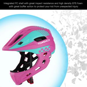 Tomshoo Kid Bike Helmet Full Face Children Safety Riding Casco skateboard Sports Head Guard con luce di coda e mento staccabile