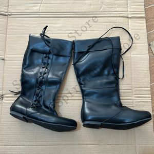 Männer Frauen mittelalterlicher Renaissance Cosplay Gothic Punk Victor Pirate Requisis Schuhe Leder Ritter High Boots Paladin Kostüm Witcher