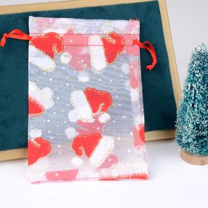 10pcs/lote de natal organza presente bolsa de cordão de cordão multi-padrões para festas de natal