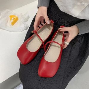 Casual Shoes Square Toe Slip-On 2024 Fashion Women's Mary Janes Sweet Dress Women Flats mjuk bottenljus för kvinnlig