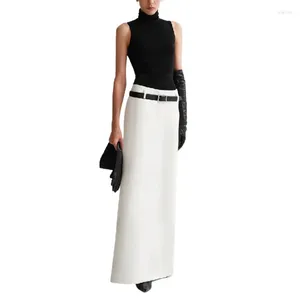 Юбки Uoozee Женская корейская мода черная белая твердый цвет элегантный Maxi 2024 Summer High Pright Long для женщин