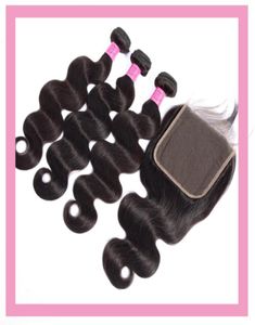Indian Human Virgin Hair Body Wave 3 Bundles With 6X6 Lace Closure Middle Three Part Natural Color Whole 1030inch4594037