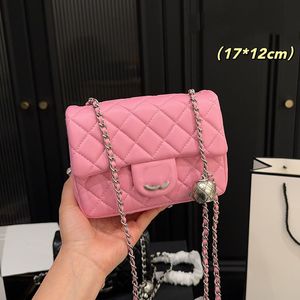 Womens Designer Classic Mini Flap Square Quilted Shoulder Bags With Silver Bead Ball Purse SHW Crossbody Handbags Outdoor Sacoche Vanity Makeup Purse 17X12CM