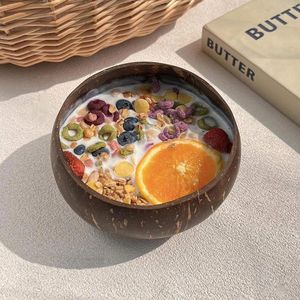 Bowls Summer 12-15cm Natural Coconut Bowl Wooden Tableware Spoon Set Kitchen Item Rice Ramen Salad Old Shell