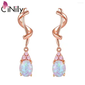 Hoop Earrings CiNily Created White & Pink Fire Opal Dangle Earring Zircon 14K Rose Gold Plated Female Jewelry Gift For Women Girls