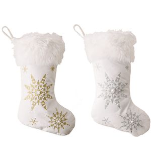 Julekorationer Flanell Pearl Snowflake Christmas Socks Creative New Plush Christmas Socks Gift Socks Hanging Ornaments