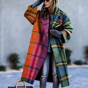 2024 Autumn Designer womens jacket oversized Womens Wear Multiple Colored Checkered Long Sleeved Lapel Coat with Printed Dragon and Phoenix Woolen Coat 2PWT