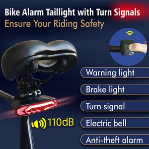 Bike Alarm Tail Light with Turn Signals Multifunctional Waterproof USB Rechargeable Electric Bell Bicycle Lamp Bike Rear Light