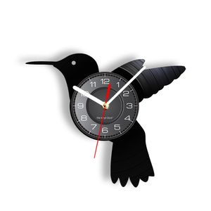 Настенные часы колибри, изготовленные из Longplay Record Flight Bird Bird Watch Watch Watch со светодиодной подсветкой декор