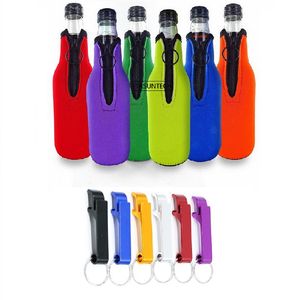 1Pack Bottle Bottle Bottle Breeves com isoladores de neoprene colapsível com zíper para bebidas de 12 onças de 330 ml de bebida com abridor