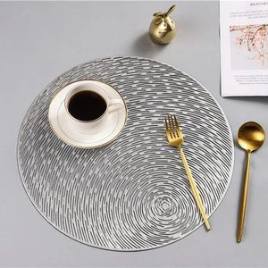 Bord mattor guld silver rund placemats kök pvc för matbord dricka dalbanor set kaffekopp pad el restaurang gåva