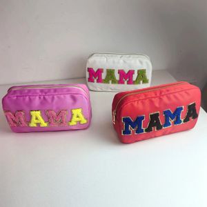 Mama Preppy Corduroy Travel Cosmetic Pouch Bag Soft Makeup Storage Toalettetis Bag For Women Girl 240329
