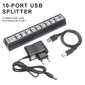 Hubs 480Mbps High Speed Multiport Splitter Adapter Portable Light Weight 10 Ports USB 2.0 Hub With External Power For PC Laptop