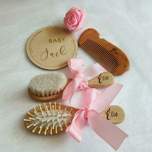 Personalized Wooden Brush and Comb Set, Custom Name, Baby Shower Gift, Commemorative, Newborn Birth Plate