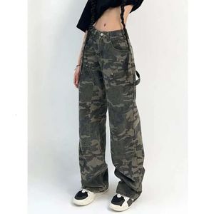 MEXZT Camouflage Cargo Pants Women Y2K Streetwear Low Rise Jeans Retro Wide Leg Denim Straight Trousers Haruku