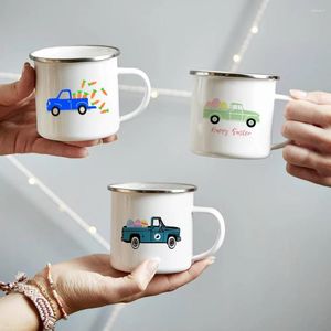 Muggar Happy Easter Creative Emamel Coffee Cartoon Truck Egg Drink Juice Cups Outdoor Camping Travel Water Mug Gifts