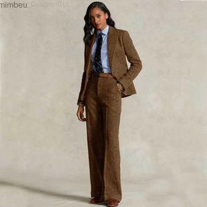 Women's Suits Blazers Women's Herringbone Suit 2-piece Set (jacket + Pants) Formal Suits for Women Single-breasted Elegant Women's Sets Lapel Fashion C240410