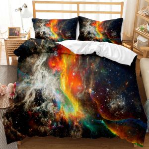 宇宙空間羽毛布団カバー宇宙ポリエステルの寝具セットダブルクイーンキングサイズのほこりっぽいガスクラウド星雲と星クラスター