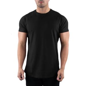 Plain Gym T-shirt Men Summer Fitness Clothing O-Neck kort ärm T-skjorta bomullsslim fit Tshirt Bodybuilding Workout Tees Tops 240410