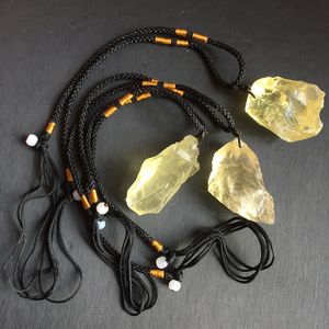 Natural Yellow Citrine Quartz Crystal Point Pendant Reiki Healing Mineral Rock Rough Ore Chakra Stone Pendulum Necklace Jewelry