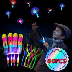 LED Flying Toys New 50/30/10/5/1PC Amazing Light Toy Arrow Rocket Helicopter Flying Toy LED LIGHT TOYS PARTY GIFTSラバーバンドCATAPULT 240410