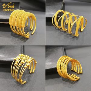 Aniid luksus Dubai Gold Color Banles for Women 24K Gold Plated Indian African Mankiets Bracelets Charm Wedding Etiopian Jewelry 240407