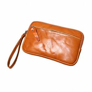 vegetable Tanned Leather Zipper Purse Cowhide Zero Wallet Large Capacity Card Bag Leather Storage Bag Key Bags Leathfocus Y3RA#